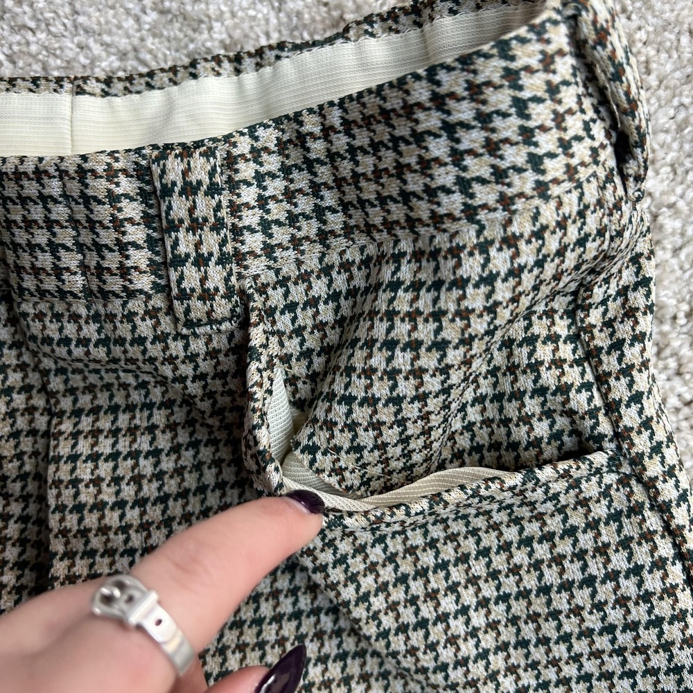 Vintage Dress Pants Womens 28 Beige Check Straight Leg Flat Front Twill Business - Picture 3 of 13